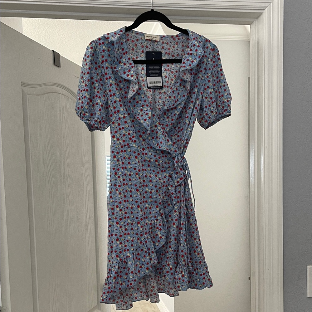 Chic Blue and Red Floral Mini Dress